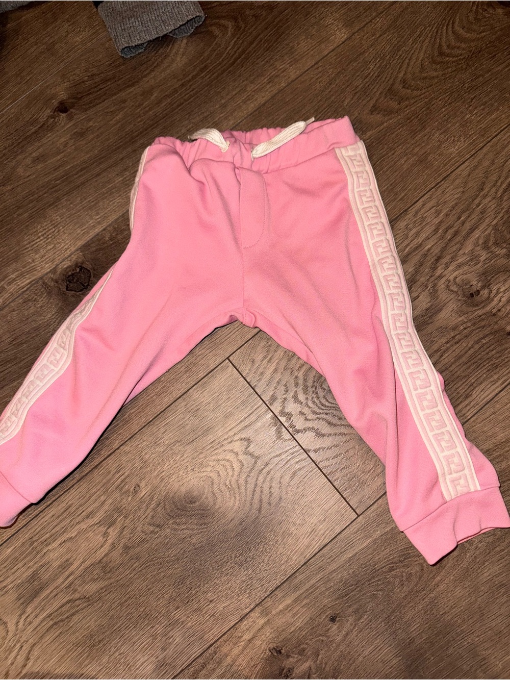 Fendi Pink Kids Joggers with Cream Logo Side Stripe